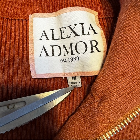 Alexia Admor Samantha Ribbed Double Zip Mock Neck Brown Classic Sweater Sz M - Picture 6 of 12